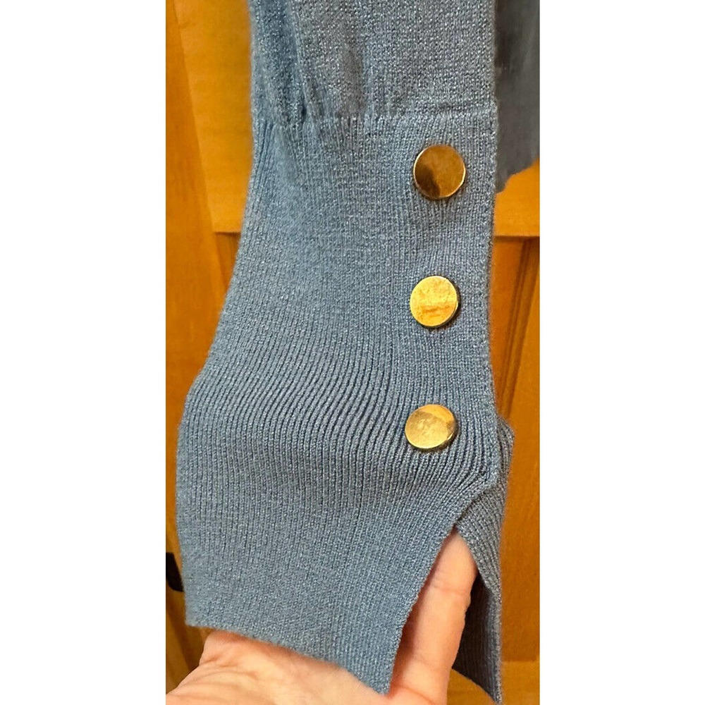 V267 NWOT, Arianna By Howards Women’s BLUE Turtleneck Gold Snaps Sweater Sz LG - Picture 6 of 11